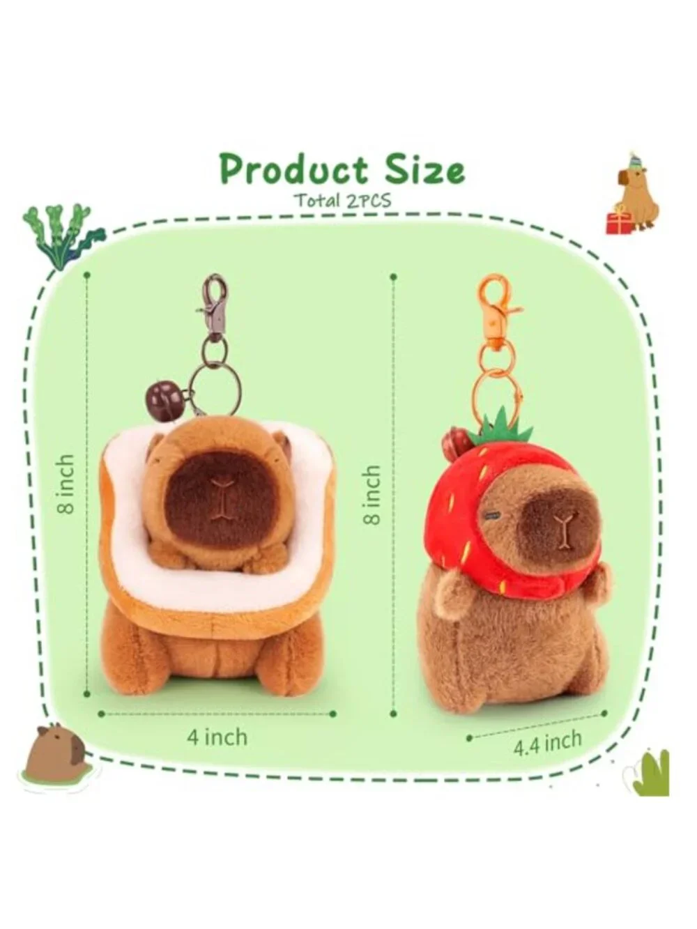 Cute Capybara Plush Keychain Set of 2 Adorable Bag Charms, Soft Fabric